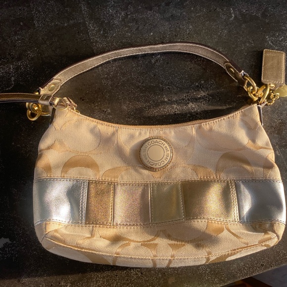 Rare Vintage COACH Y2K Signature Canvas Gold & Cream Shoulder Bag Discontinued* - Picture 5 of 8